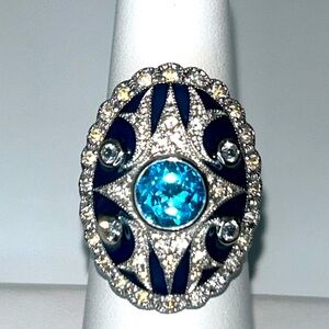 NWOT Chuck Clemency NYC 2 Sterling Silver Blue Enamel Blue & White Topaz Ring